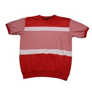 Steeplechase Sweater Mens M Red Short Sleeve Crew Neck Knit Stripe Pullover